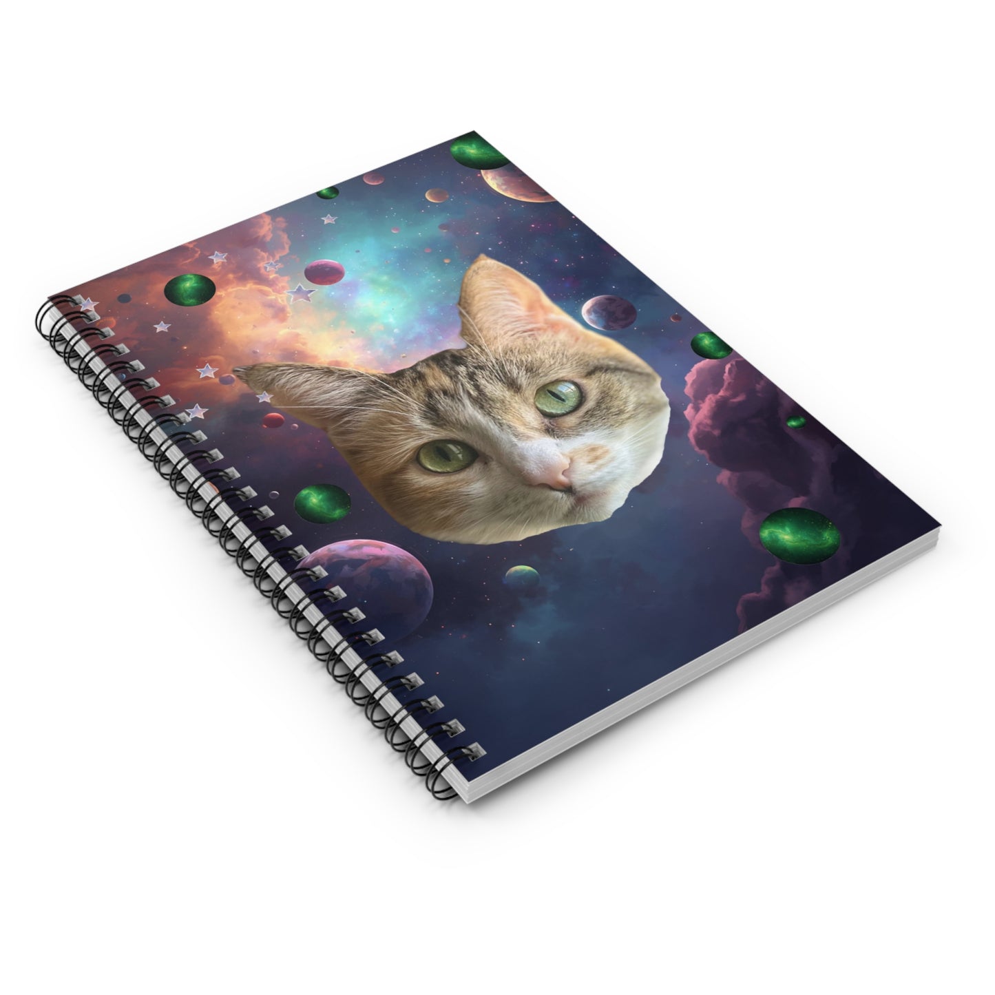Celestial Cat Spiral Notebook - Cosmic Space Design, Cute Cat Journal, Gift for Cat Lovers, School Supplies, Unique Stationery