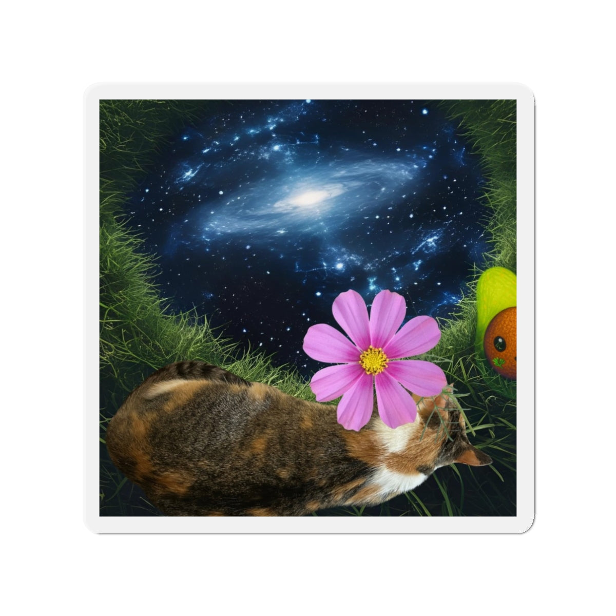 Cillie Interdimensional Nap Sticker\Cosmic Cat Die-Cut Magnet with Flower Design