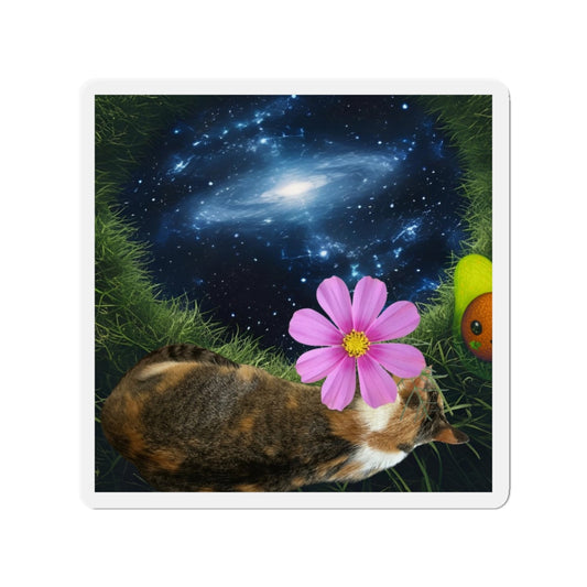 Cillie Interdimensional Nap Sticker\Cosmic Cat Die-Cut Magnet with Flower Design