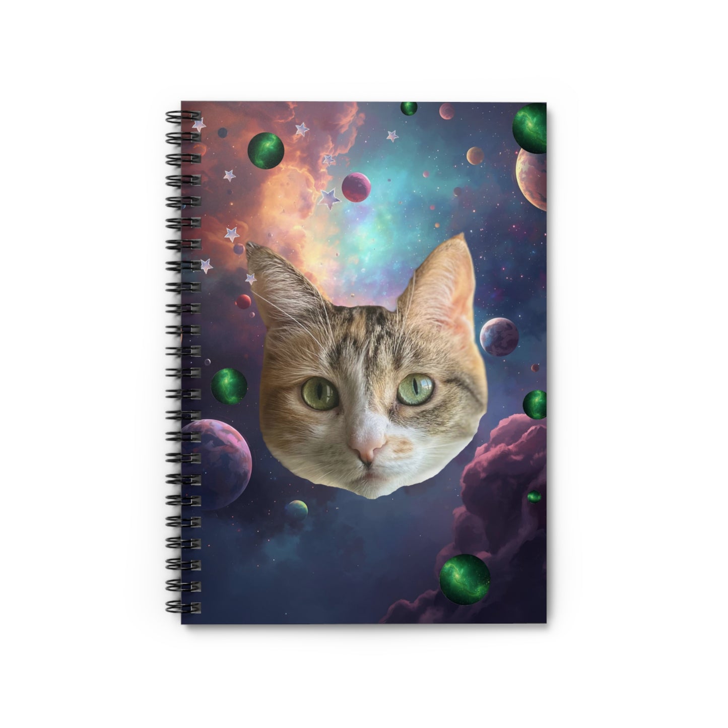 Celestial Cat Spiral Notebook - Cosmic Space Design, Cute Cat Journal, Gift for Cat Lovers, School Supplies, Unique Stationery