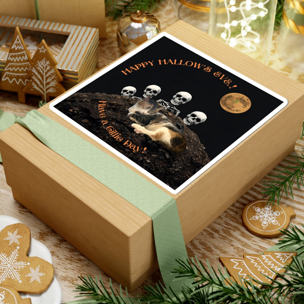 Happy Hallow's Eve. Halloween Cat Kiss-Cut Stickers - Spooky Decor, Cat Lovers Gift, Holiday Party Supplies, Creative Journals, Fun Crafts