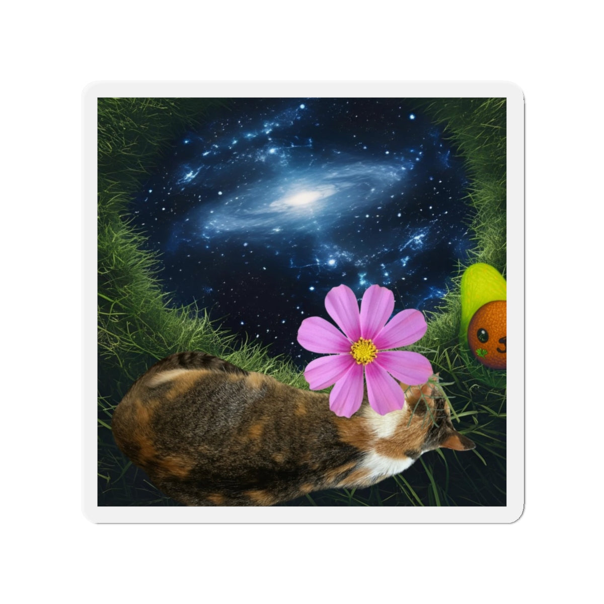 Cillie Interdimensional Nap Sticker\Cosmic Cat Die-Cut Magnet with Flower Design