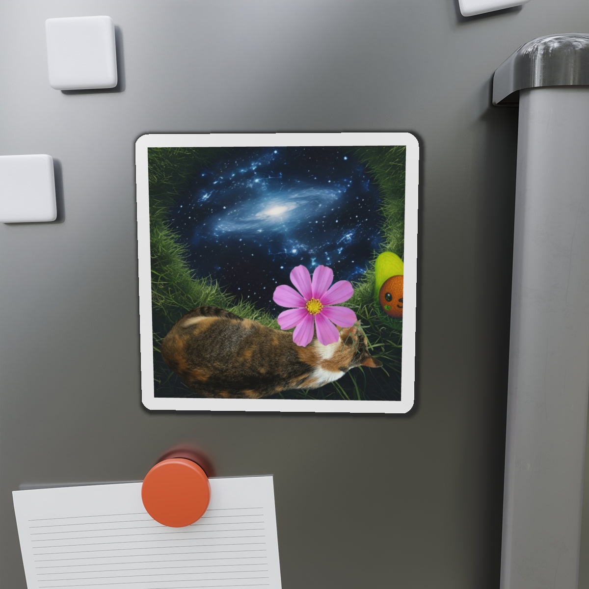 Cillie Interdimensional Nap Sticker\Cosmic Cat Die-Cut Magnet with Flower Design