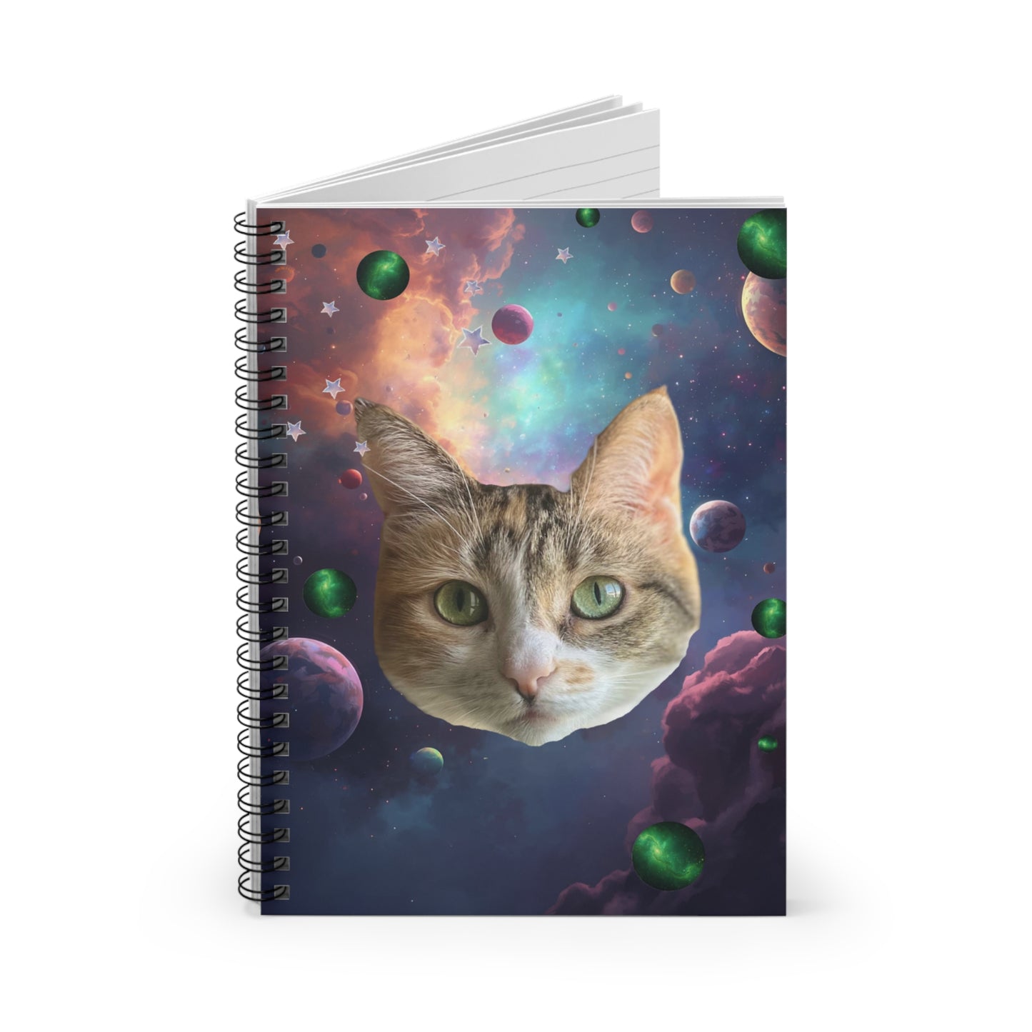 Celestial Cat Spiral Notebook - Cosmic Space Design, Cute Cat Journal, Gift for Cat Lovers, School Supplies, Unique Stationery