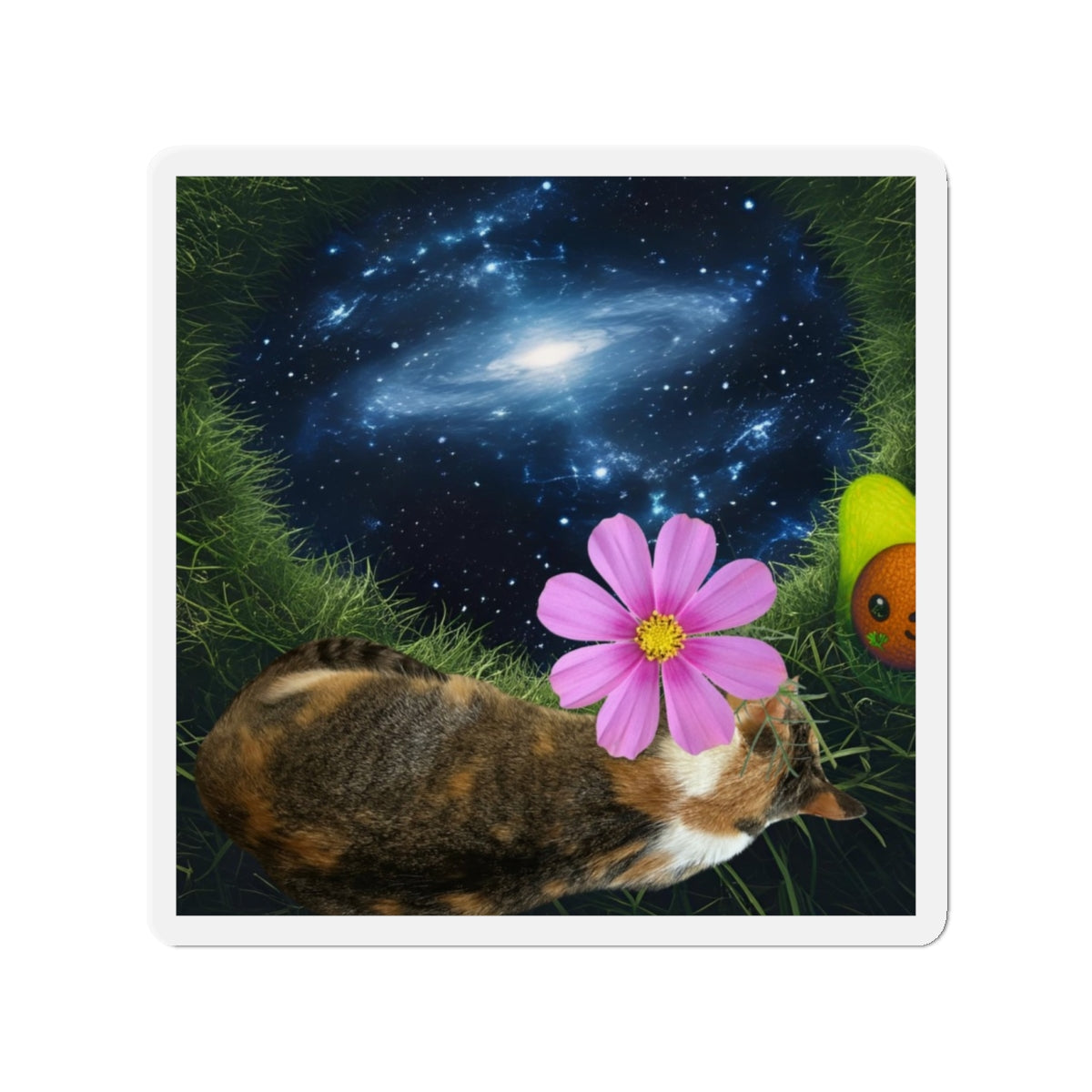 Cillie Interdimensional Nap Sticker\Cosmic Cat Die-Cut Magnet with Flower Design