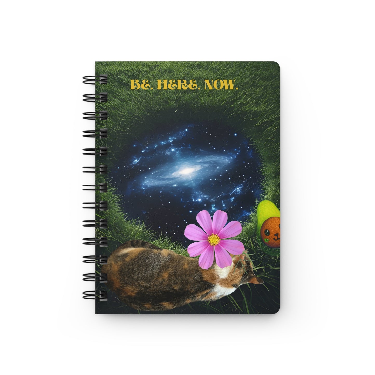 Galaxy-Themed Spiral Bound Journal | BE HERE, NOW | Cute Pets & Nature | Ideal for Journaling, Gifts, Self-Reflection, Health