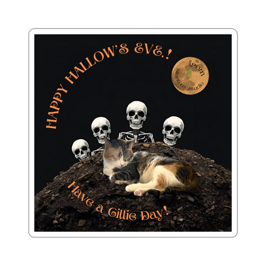 Happy Hallow's Eve. Halloween Cat Kiss-Cut Stickers - Spooky Decor, Cat Lovers Gift, Holiday Party Supplies, Creative Journals, Fun Crafts